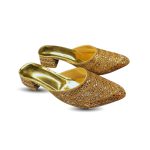 Nagra Shoes Golden Beaded Hand Embroidered Mule Heels