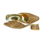 Nagra Shoes Golden Beaded Hand Embroidered Mule Heels - Image 3
