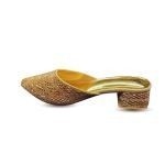 Nagra Shoes Golden Beaded Hand Embroidered Mule Heels - Image 2