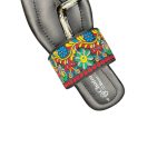 Kolhapuri Chappal Black Floral Hand Embroidered Thong Slippers - Image 3