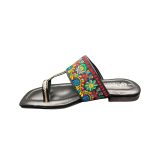 Kolhapuri Chappal Black Floral Hand Embroidered Thong Slippers