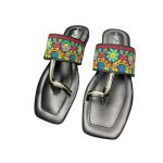 Kolhapuri Chappal Black Floral Hand Embroidered Thong Slippers - Image 2