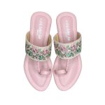 Pink Kolhapuri Chappal Thong Slippers – Hand Embroidered - Image 4