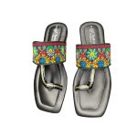 Kolhapuri Chappal Black Floral Hand Embroidered Thong Slippers - Image 4
